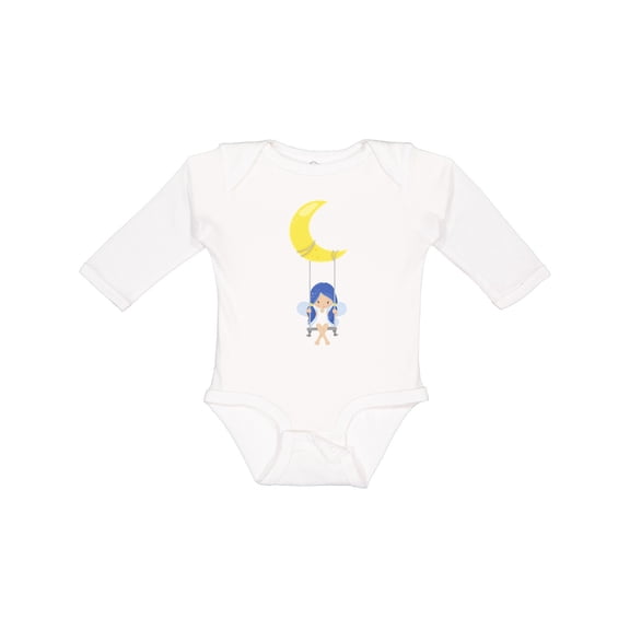Inktastic Cute Fairy, Fairy On The Moon, Fairy On A Swing Girls Long Sleeve Baby Bodysuit