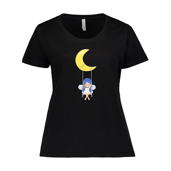 Inktastic Cute Fairy, Fairy on the Moon, Fairy on a Swing Women's Plus Size T-Shirt