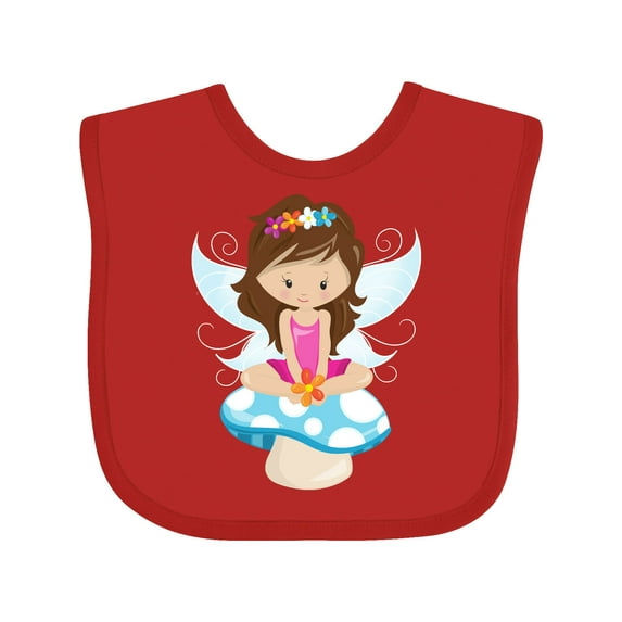 Inktastic Cute Fairy, Magic Fairy, Brown Hair, Mushroom Girls Baby Bib