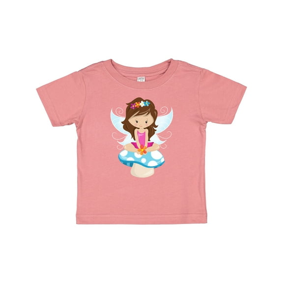 Inktastic Cute Fairy, Magic Fairy, Brown Hair, Mushroom Girls Baby T-Shirt