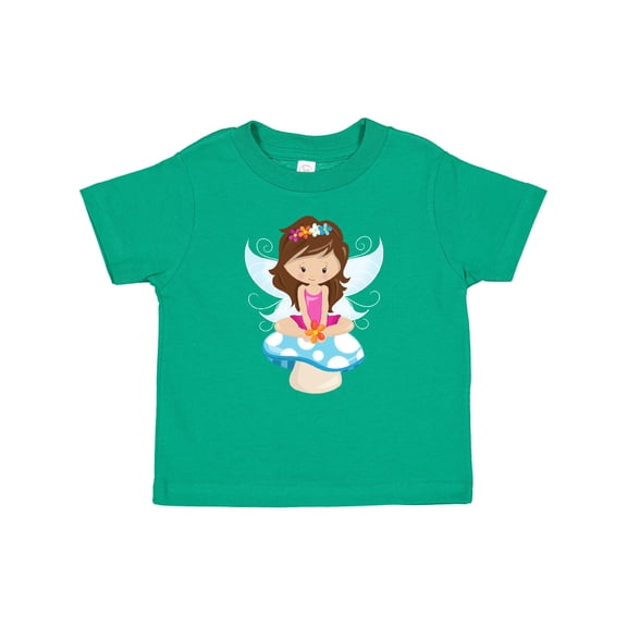 Inktastic Cute Fairy, Magic Fairy, Brown Hair, Mushroom Girls Baby T-Shirt