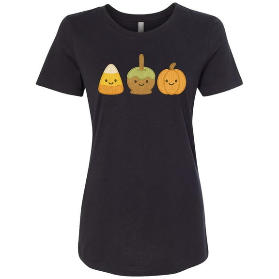 Inktastic Cute Fall Candy Corn Caramel Apple Pumpkin Faces Women's T-Shirt