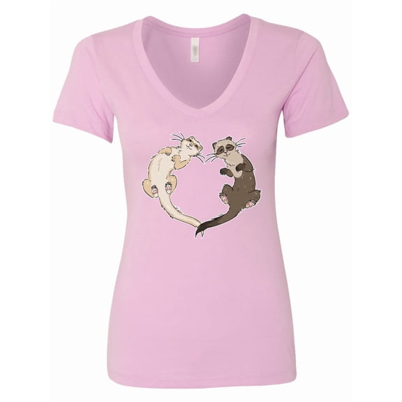 Inktastic Cute Ferret Heart Women's V-Neck T-Shirt