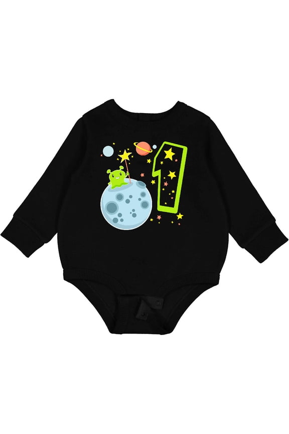 Cute First Birthday Alien in Space Baby Fleece Bodysuit