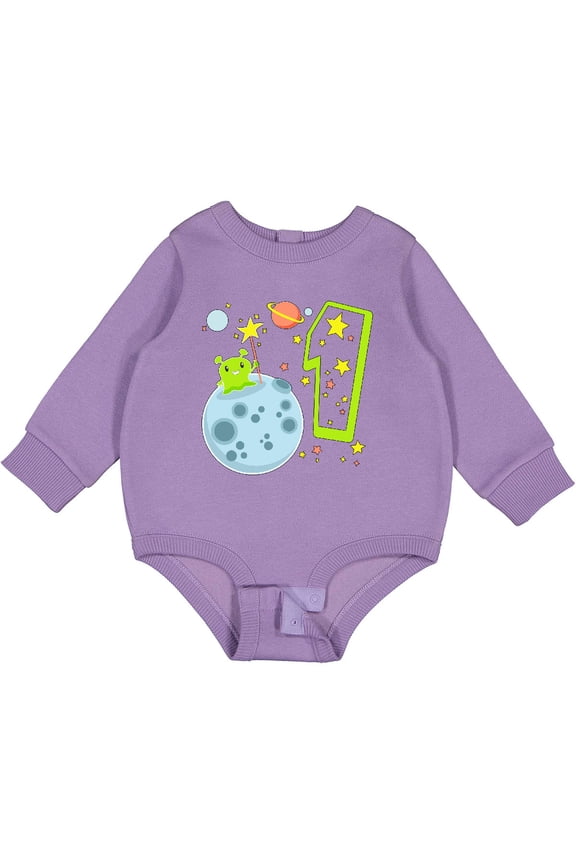 Cute First Birthday Alien in Space Baby Fleece Bodysuit