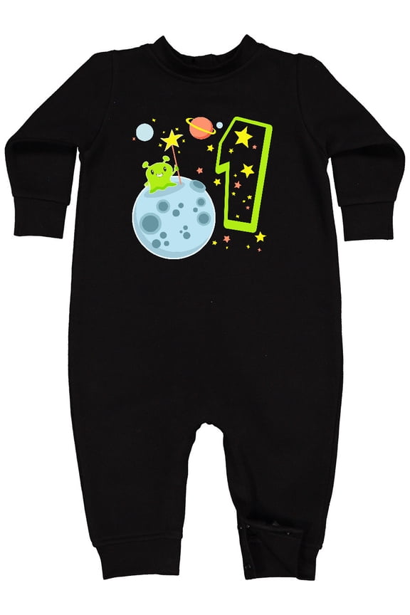 Cute First Birthday Alien in Space Baby Fleece Romper