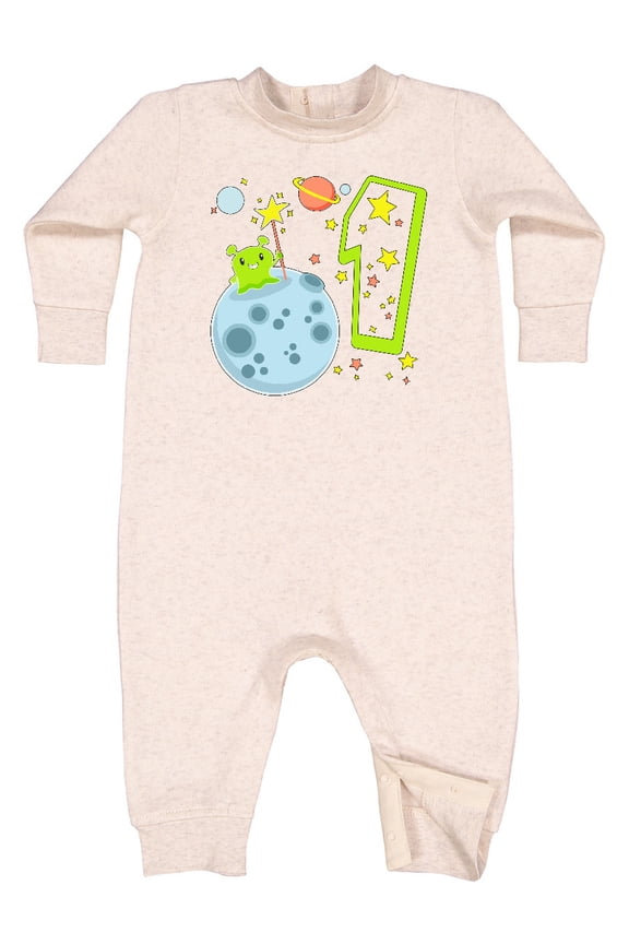 Cute First Birthday Alien in Space Baby Fleece Romper