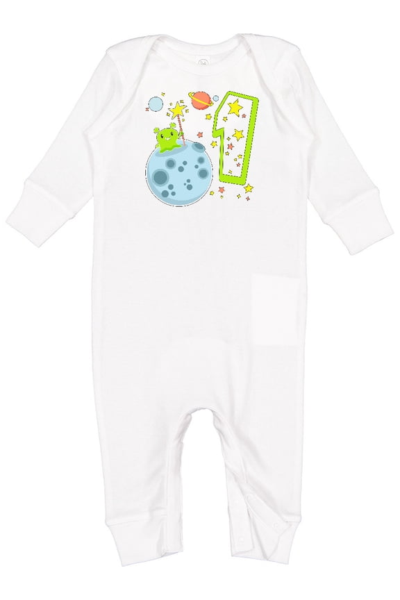 Cute First Birthday Alien in Space Baby Romper Coveralls