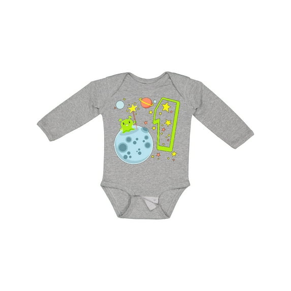 Inktastic Cute First Birthday Alien in Space Boys or Girls Long Sleeve Baby Bodysuit