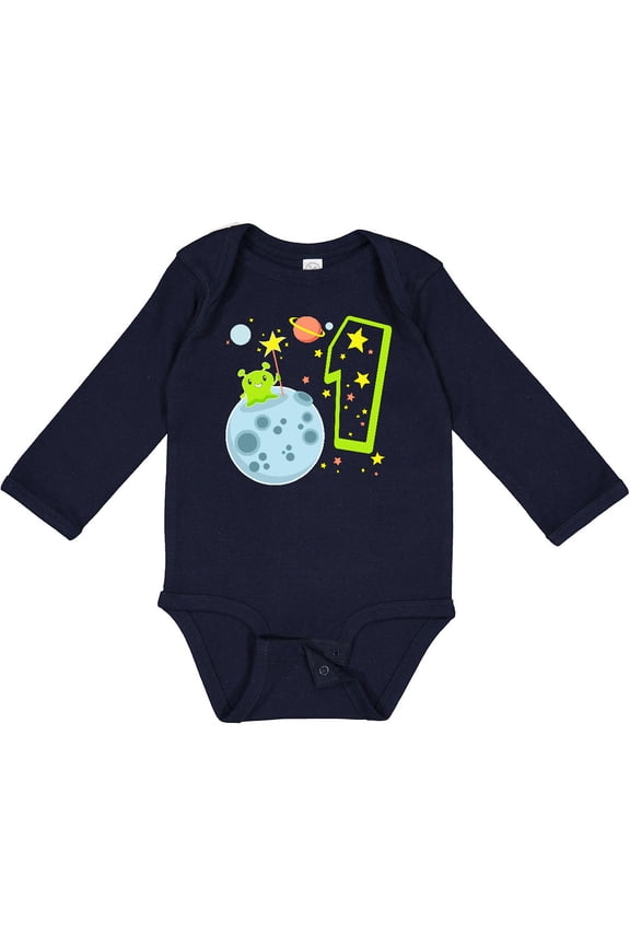 Cute First Birthday Alien in Space Boys or Girls Long Sleeve Baby Bodysuit