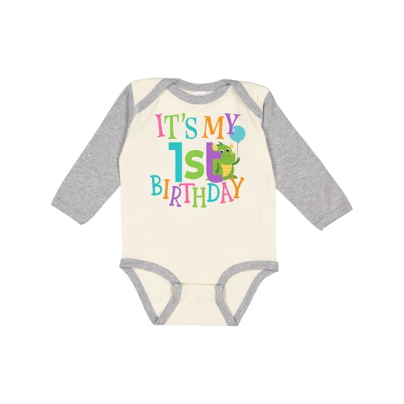 Inktastic Cute First Birthday Monster 1 Year Old Boys or Girls Long Sleeve Baby Bodysuit
