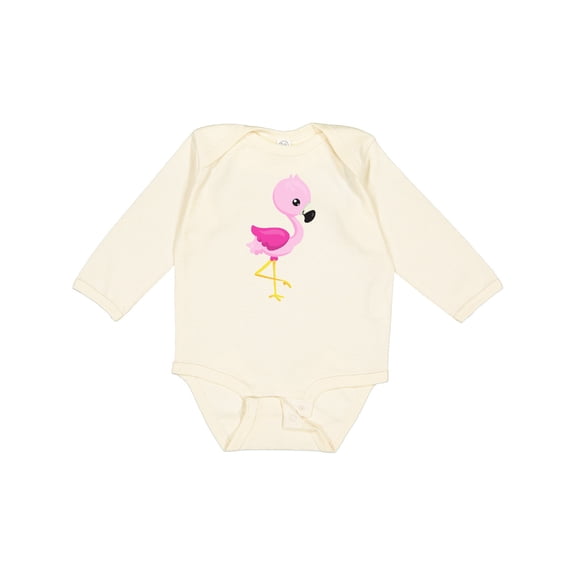 Inktastic Cute Flamingo, Baby Flamingo, Pink Flamingo, Bird Girls Long Sleeve Baby Bodysuit