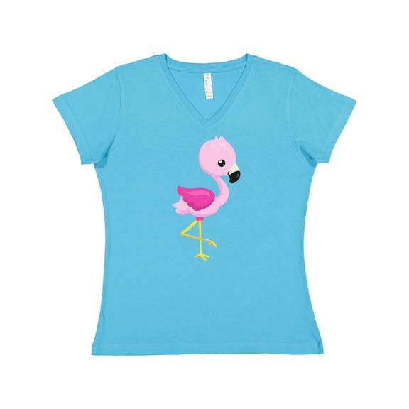 Inktastic Cute Flamingo, Baby Flamingo, Pink Flamingo, Bird Women's V-Neck T-Shirt