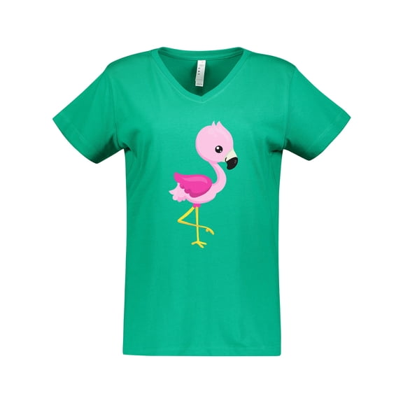 Inktastic Cute Flamingo, Baby Flamingo, Pink Flamingo, Bird Women's V-Neck T-Shirt