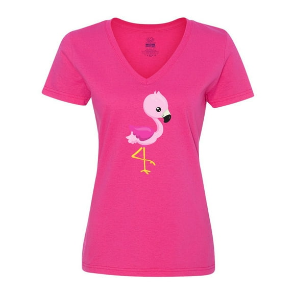 Inktastic Cute Flamingo, Baby Flamingo, Pink Flamingo, Bird Women's V-Neck T-Shirt