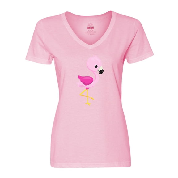 Inktastic Cute Flamingo, Baby Flamingo, Pink Flamingo, Bird Women's V-Neck T-Shirt