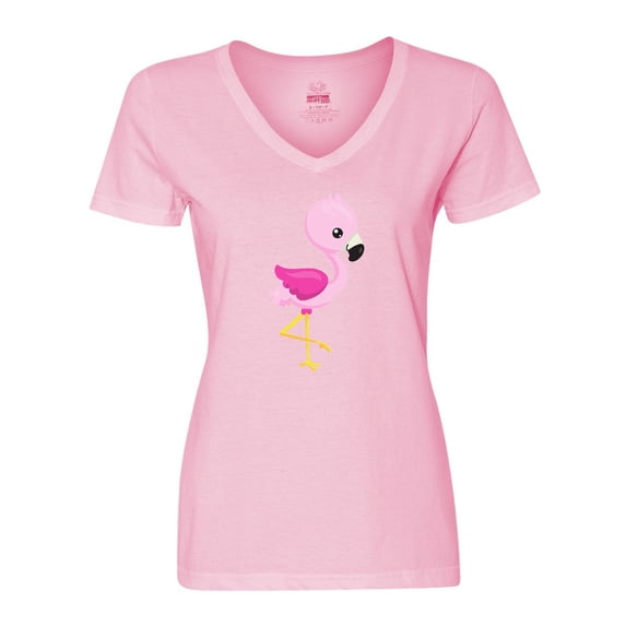 Inktastic Cute Flamingo, Baby Flamingo, Pink Flamingo, Bird Women's V-Neck T-Shirt