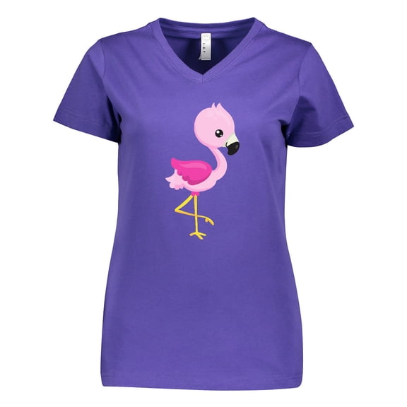 Inktastic Cute Flamingo, Baby Flamingo, Pink Flamingo, Bird Women's V-Neck T-Shirt