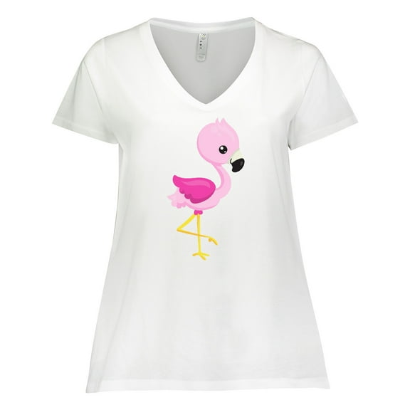 Inktastic Cute Flamingo, Baby Flamingo, Pink Flamingo Women's Plus Size V-Neck T-Shirt