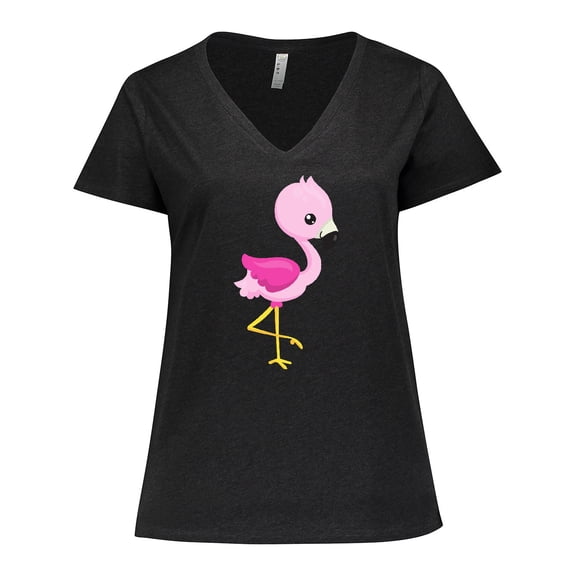 Inktastic Cute Flamingo, Baby Flamingo, Pink Flamingo Women's Plus Size V-Neck T-Shirt