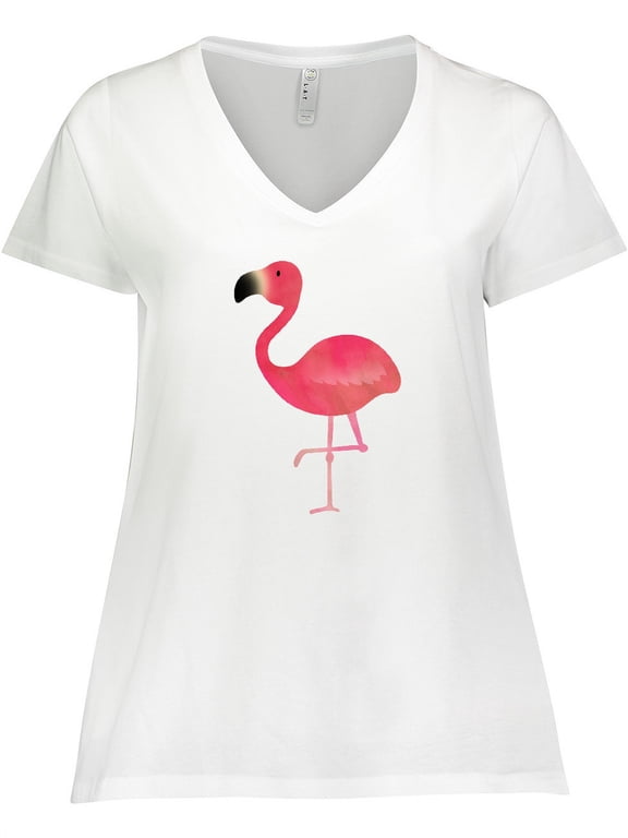 Cute Flamingo Bird Women's Plus Size V-Neck T-Shirt