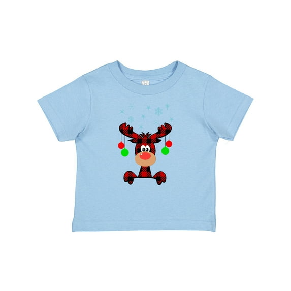 Inktastic Cute Flannel Reindeer with Christmas Bulbs and Snowflakes Boys or Girls Baby T-Shirt