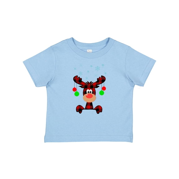 Inktastic Cute Flannel Reindeer with Christmas Bulbs and Snowflakes Boys or Girls Baby T-Shirt
