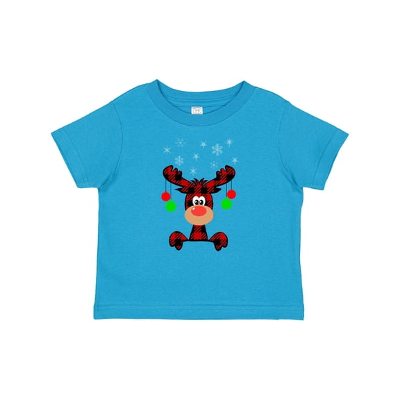 Inktastic Cute Flannel Reindeer with Christmas Bulbs and Snowflakes Boys or Girls Baby T-Shirt