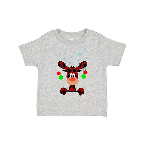 Inktastic Cute Flannel Reindeer with Christmas Bulbs and Snowflakes Boys or Girls Toddler T-Shirt