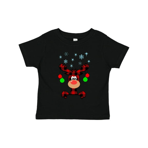 Inktastic Cute Flannel Reindeer with Christmas Bulbs and Snowflakes Boys or Girls Toddler T-Shirt