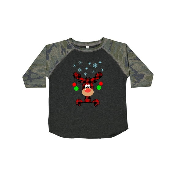 Inktastic Cute Flannel Reindeer with Christmas Bulbs and Snowflakes Boys or Girls Toddler T-Shirt