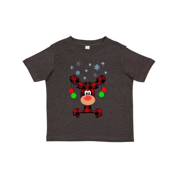 Inktastic Cute Flannel Reindeer with Christmas Bulbs and Snowflakes Boys or Girls Toddler T-Shirt
