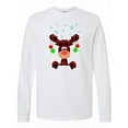 thumbnail image 1 of Inktastic Cute Flannel Reindeer with Christmas Bulbs and Snowflakes Long Sleeve T-Shirt, 1 of 5