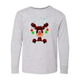 thumbnail image 1 of Inktastic Cute Flannel Reindeer with Christmas Bulbs and Snowflakes Long Sleeve Youth T-Shirt, 1 of 5