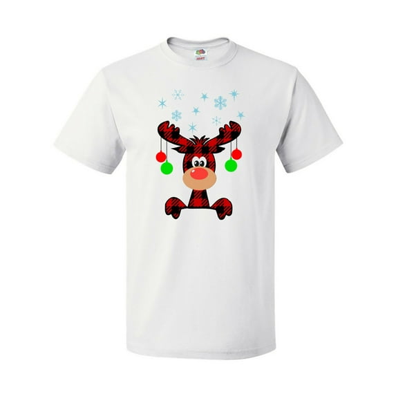 Inktastic Cute Flannel Reindeer with Christmas Bulbs and Snowflakes T-Shirt