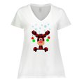 thumbnail image 1 of Inktastic Cute Flannel Reindeer with Christmas Bulbs and Snowflakes Women's Plus Size V-Neck T-Shirt, 1 of 5