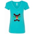 thumbnail image 1 of Inktastic Cute Flannel Reindeer with Christmas Bulbs and Snowflakes Women's V-Neck T-Shirt, 1 of 5
