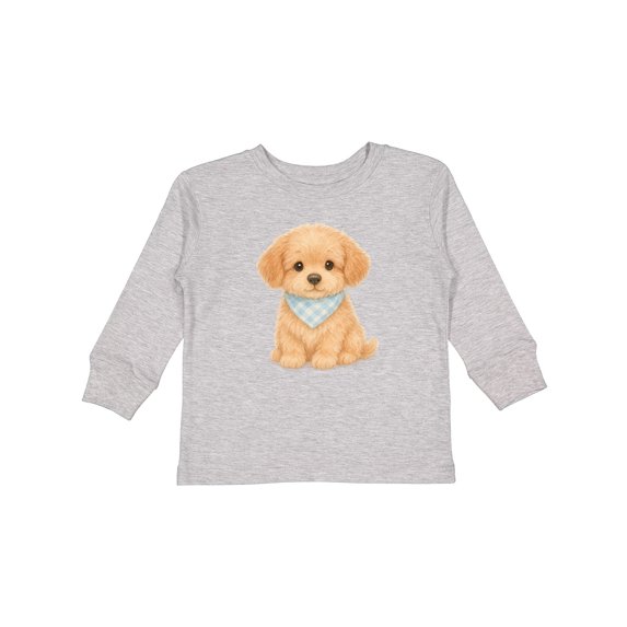 Inktastic Cute Fluffy Puppy with Blue Bandana Boys or Girls Long Sleeve Toddler T-Shirt