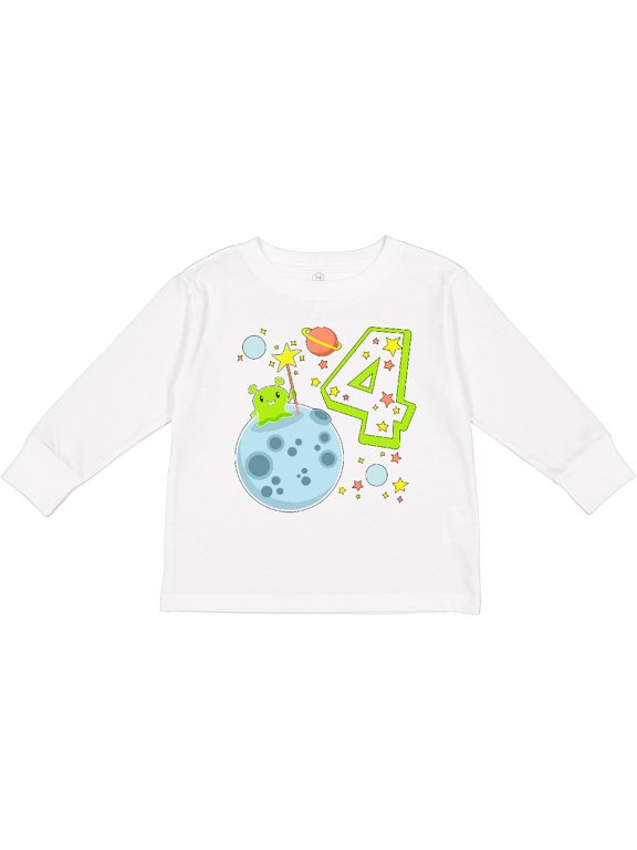 Cute Fourth Birthday Alien in Outer Space Boys or Girls Long Sleeve Toddler T-Shirt
