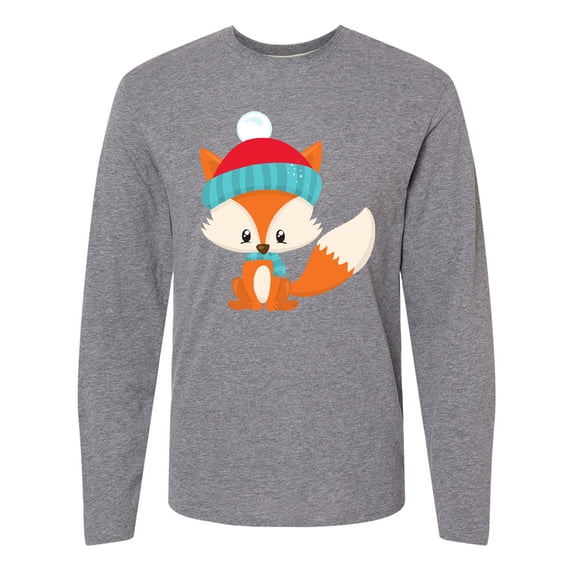 Inktastic Cute Fox, Fox With Hat And Scarf, Orange Fox Long Sleeve T-Shirt
