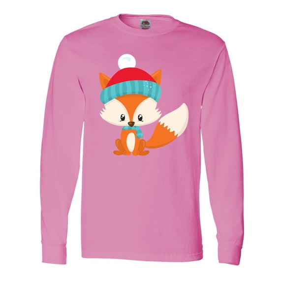 Inktastic Cute Fox, Fox With Hat And Scarf, Orange Fox Long Sleeve T-Shirt