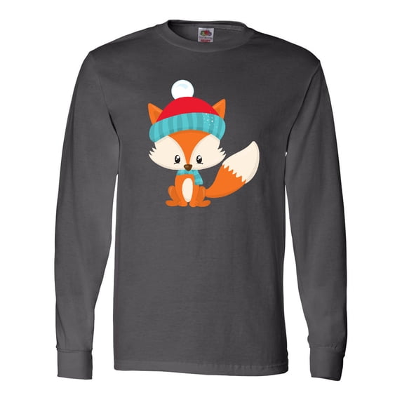 Inktastic Cute Fox, Fox With Hat And Scarf, Orange Fox Long Sleeve T-Shirt