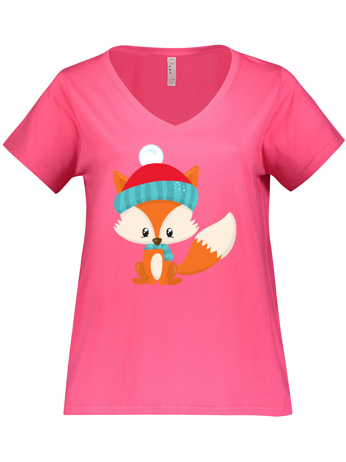 Inktastic Cute Fox, Fox With Hat And Scarf, Orange Fox Women's Plus Size V-Neck T-Shirt - image 1 of 4