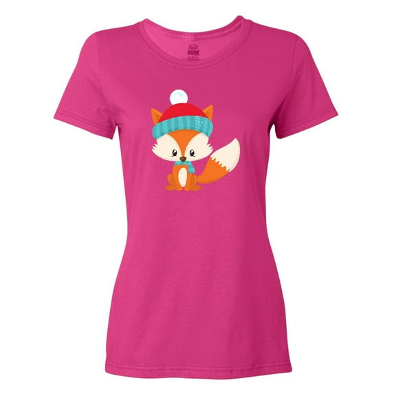 Inktastic Cute Fox, Fox With Hat And Scarf, Orange Fox Women's T-Shirt