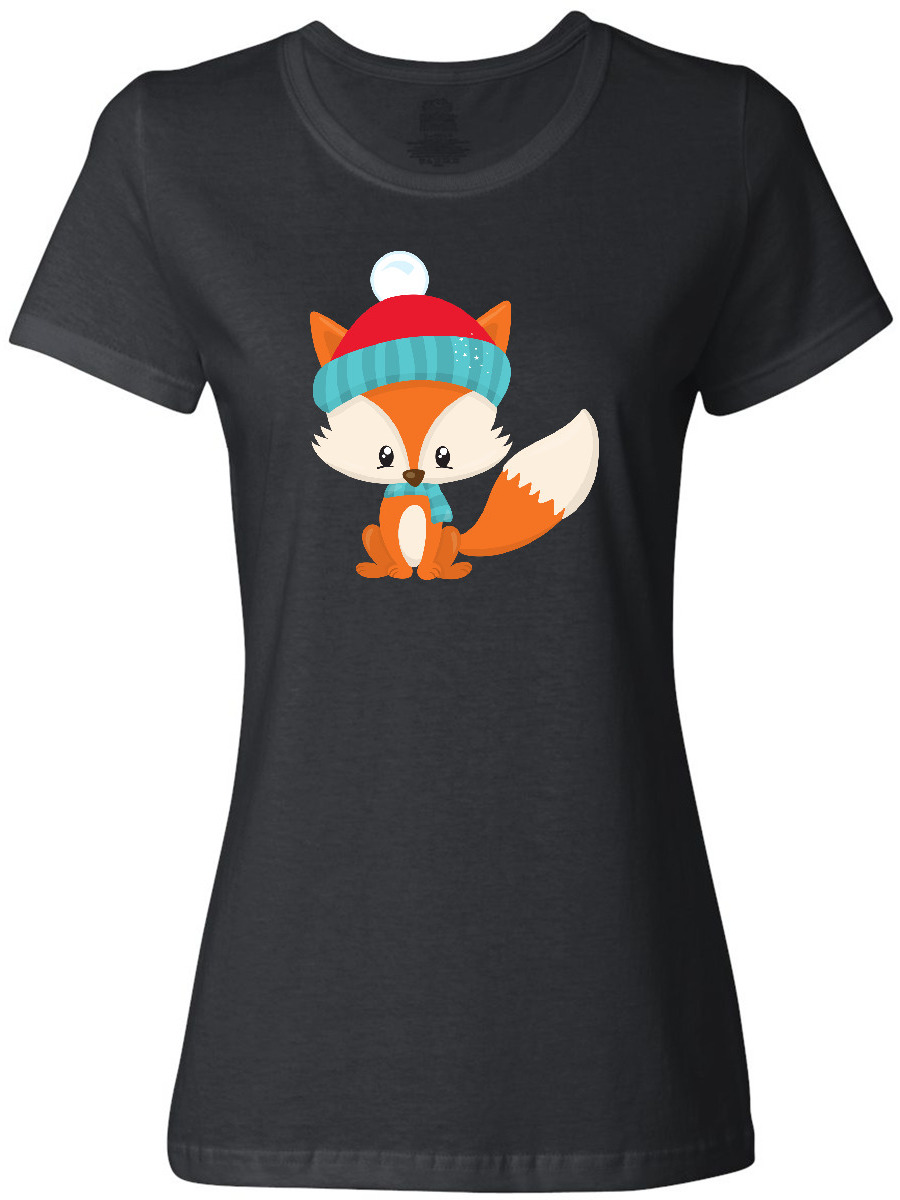 Inktastic Cute Fox, Fox With Hat And Scarf, Orange Fox Women's T-Shirt - image 1 of 4