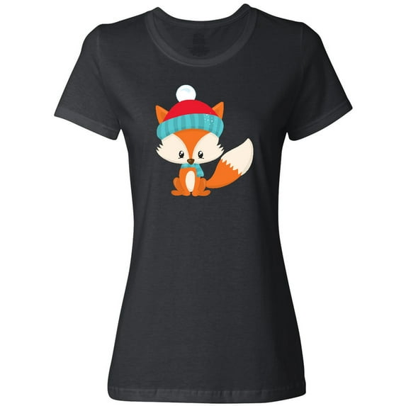 Inktastic Cute Fox, Fox With Hat And Scarf, Orange Fox Women's T-Shirt