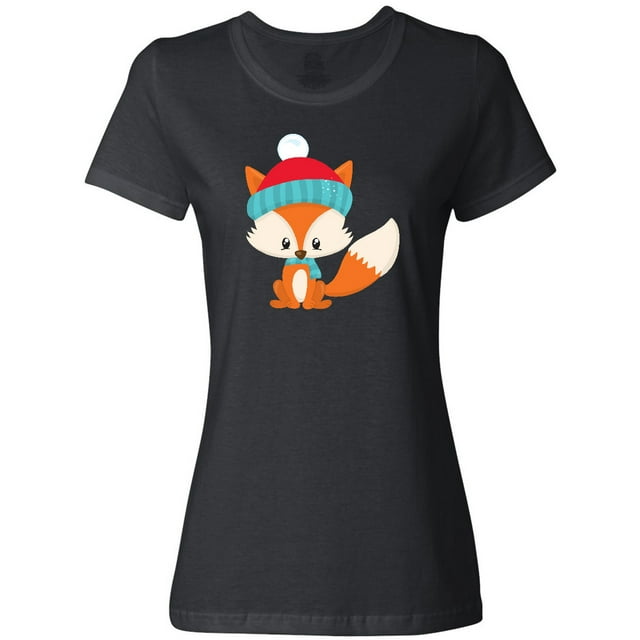 Inktastic Cute Fox, Fox With Hat And Scarf, Orange Fox Women's T-Shirt