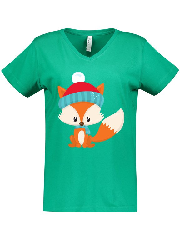Cute Fox, Fox With Hat And Scarf, Orange Fox Women's V-Neck T-Shirt