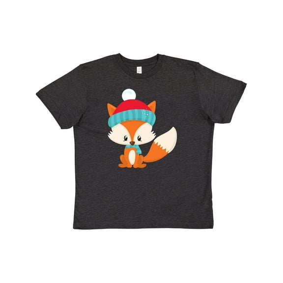 Inktastic Cute Fox, Fox With Hat And Scarf, Orange Fox Youth T-Shirt