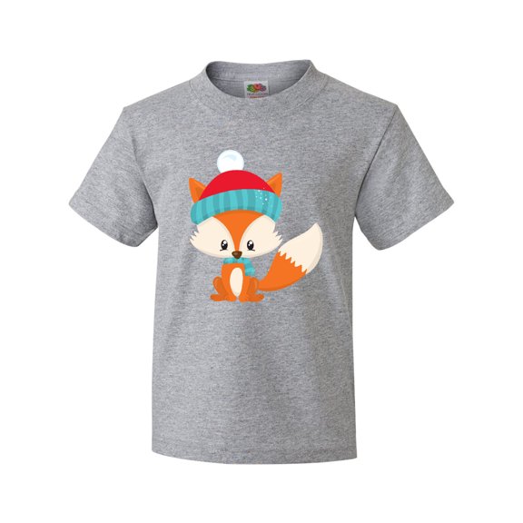 Inktastic Cute Fox, Fox With Hat And Scarf, Orange Fox Youth T-Shirt